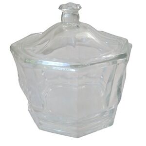 Unbranded Octagonal Glass Candy Dish Clear Small Excellent Paneled Lidded Jar